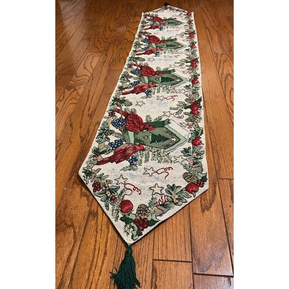 Christmas Tapestry Table Runner Red Cardinals 70x13 - Picture 2 of 3